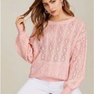 SHEIN Light Pink Diamond Knit Sweater